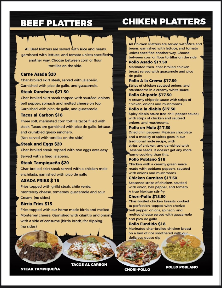 El Camino Restaurant menu board