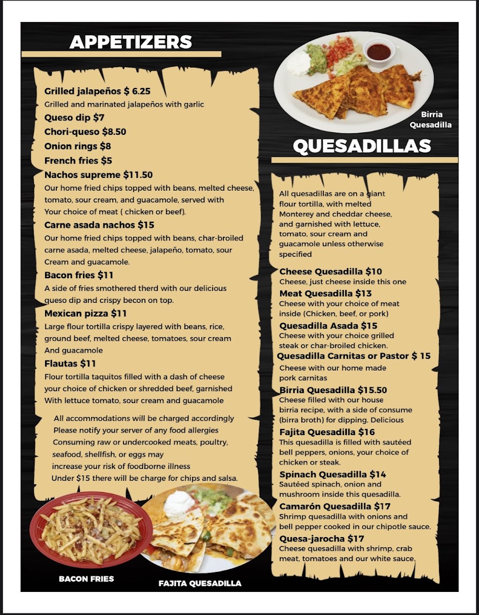 El Camino Restaurant menu board