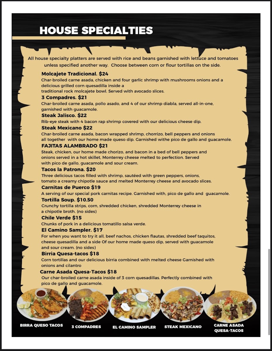 El Camino Restaurant menu board