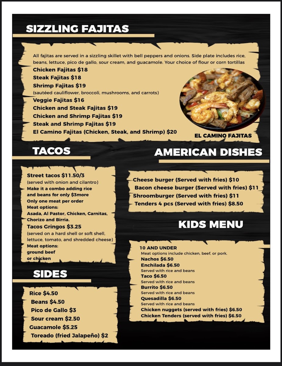 El Camino Restaurant menu board