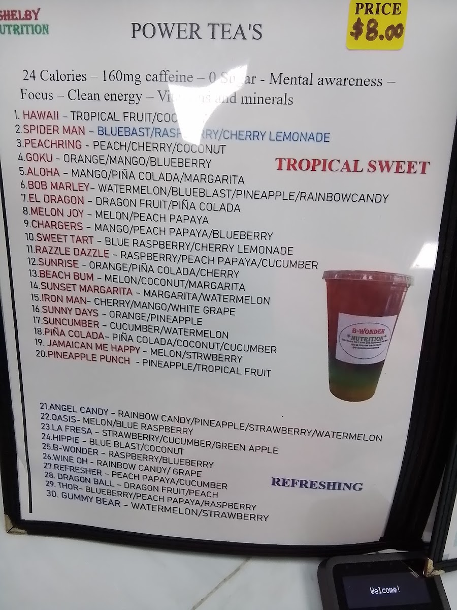 SHELBY NUTRITION menu board