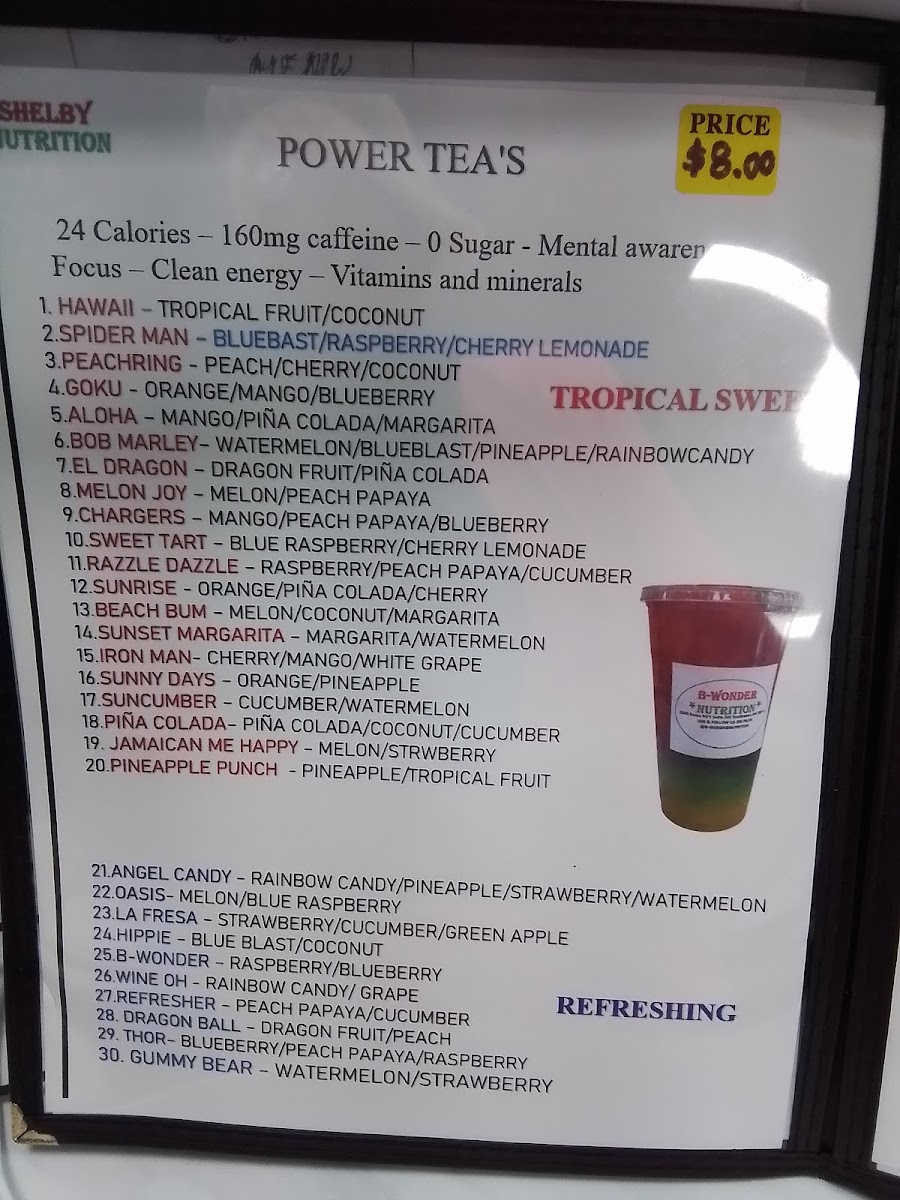 SHELBY NUTRITION menu board