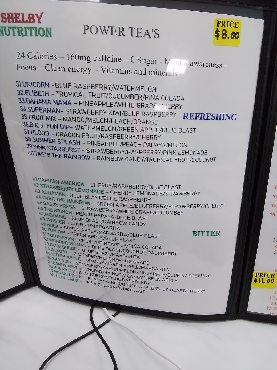 SHELBY NUTRITION menu board