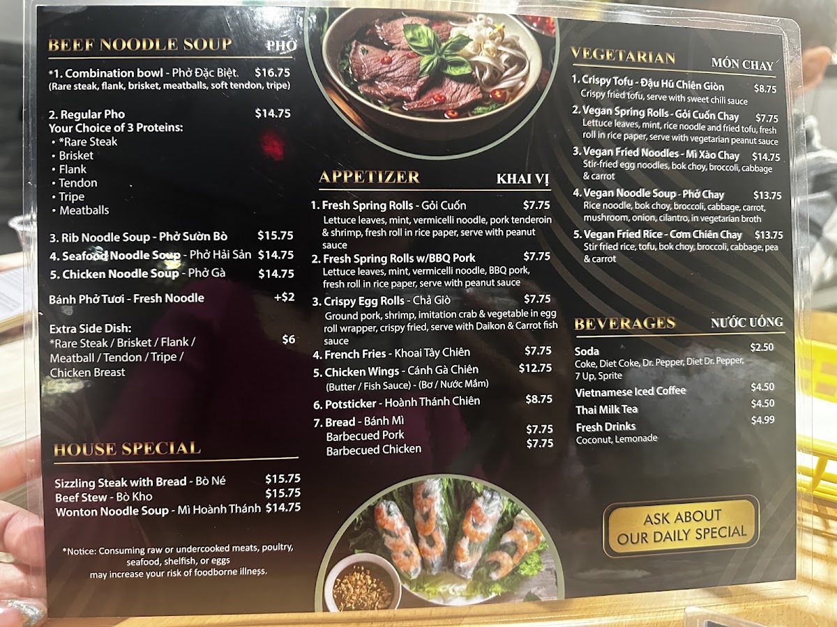 The Pho Spot menu board