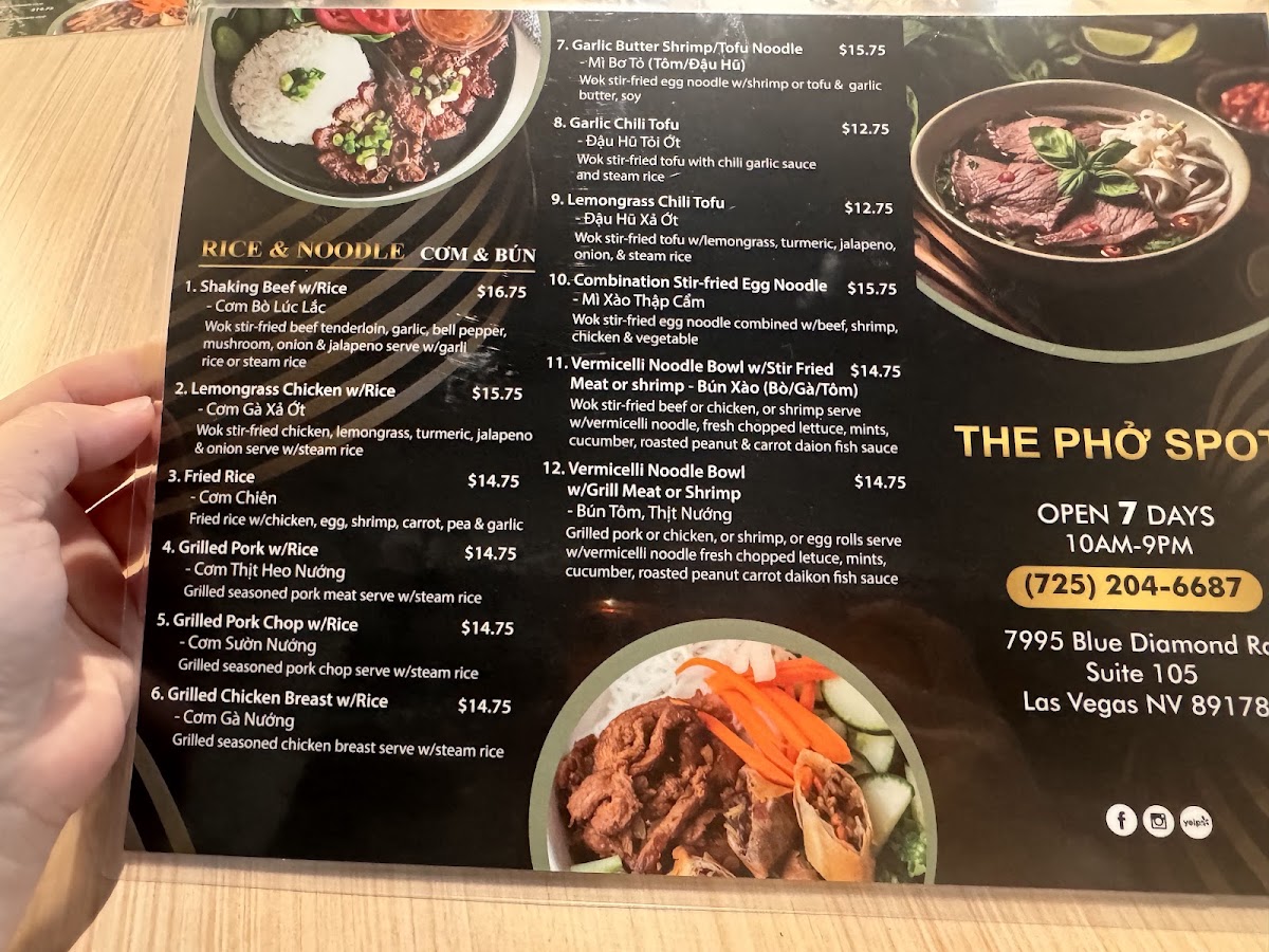 The Pho Spot menu board