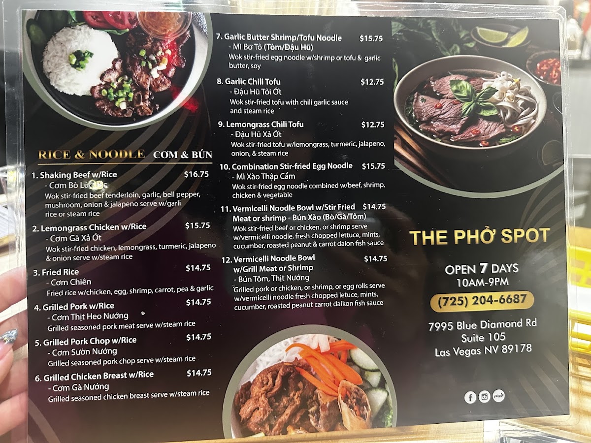 The Pho Spot menu board