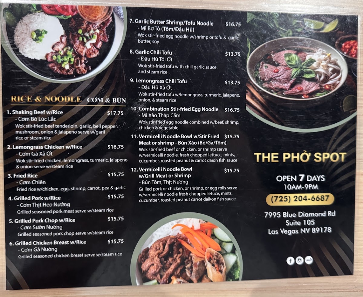 The Pho Spot menu board