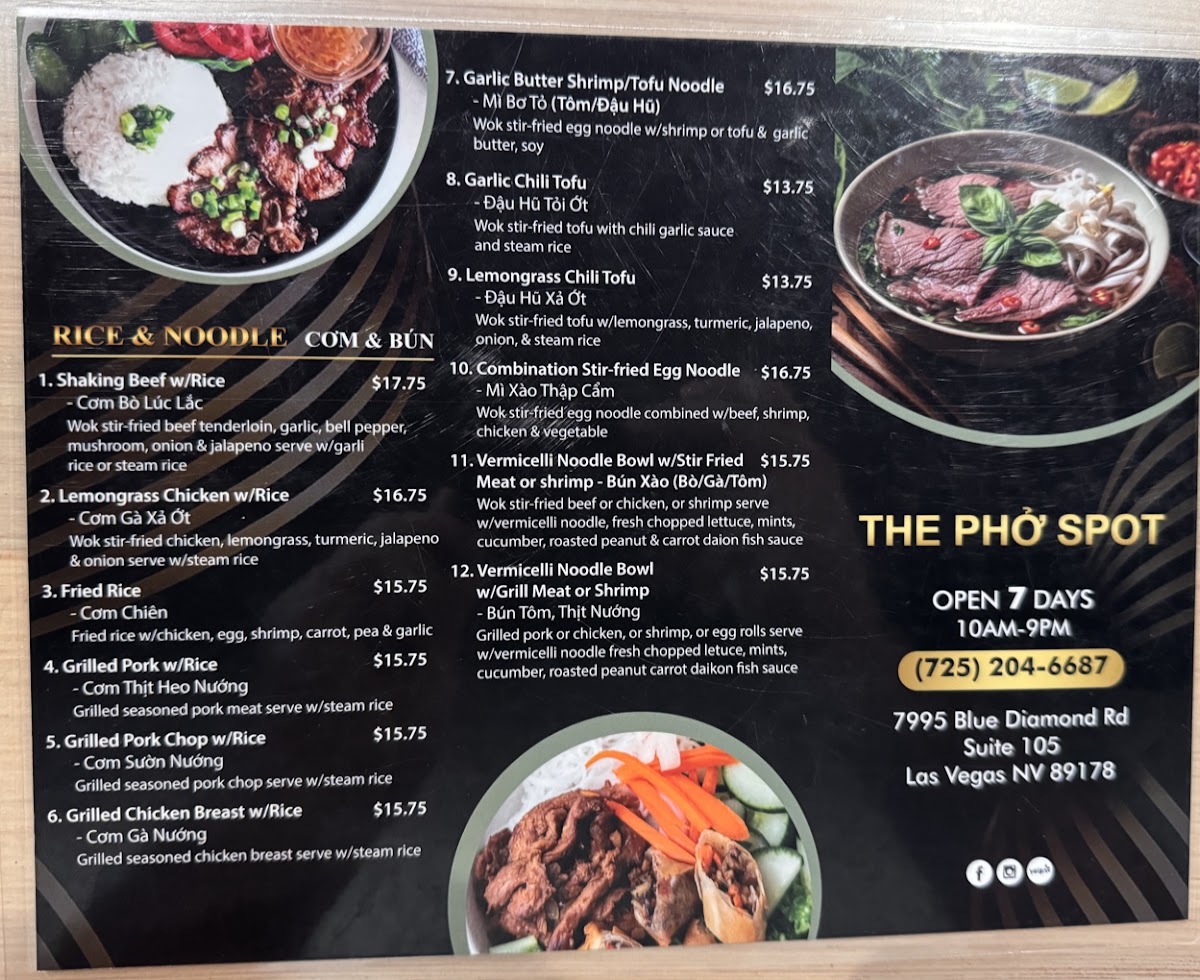 The Pho Spot menu board