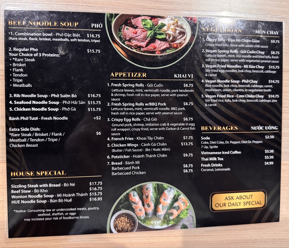 The Pho Spot menu board