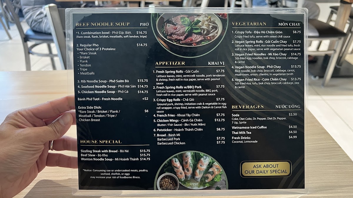 The Pho Spot menu board