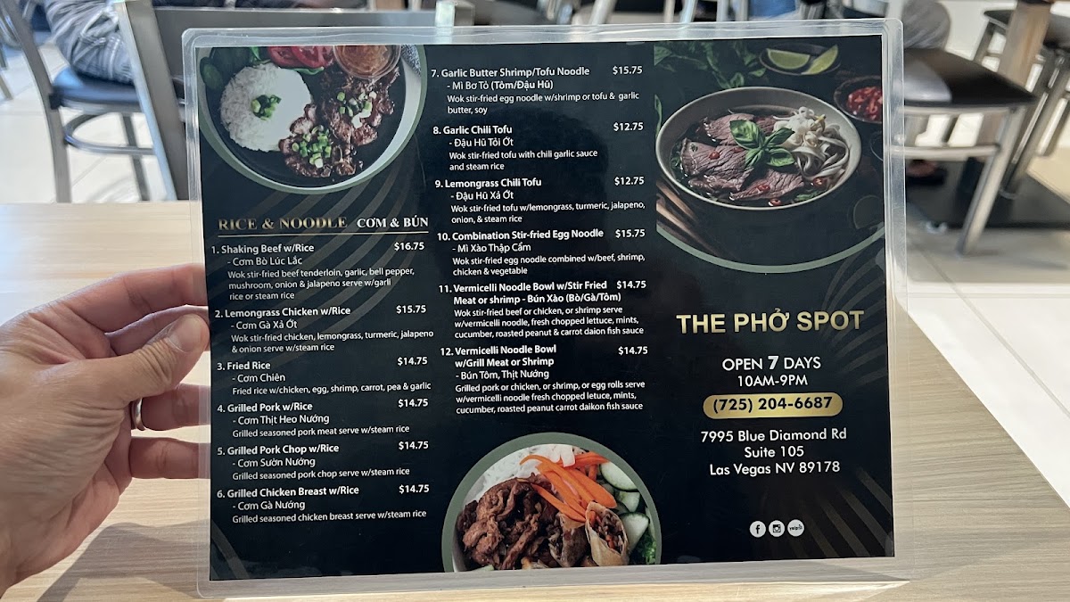 The Pho Spot menu board