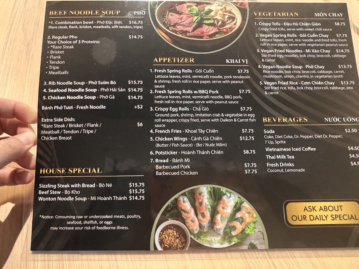 The Pho Spot menu board
