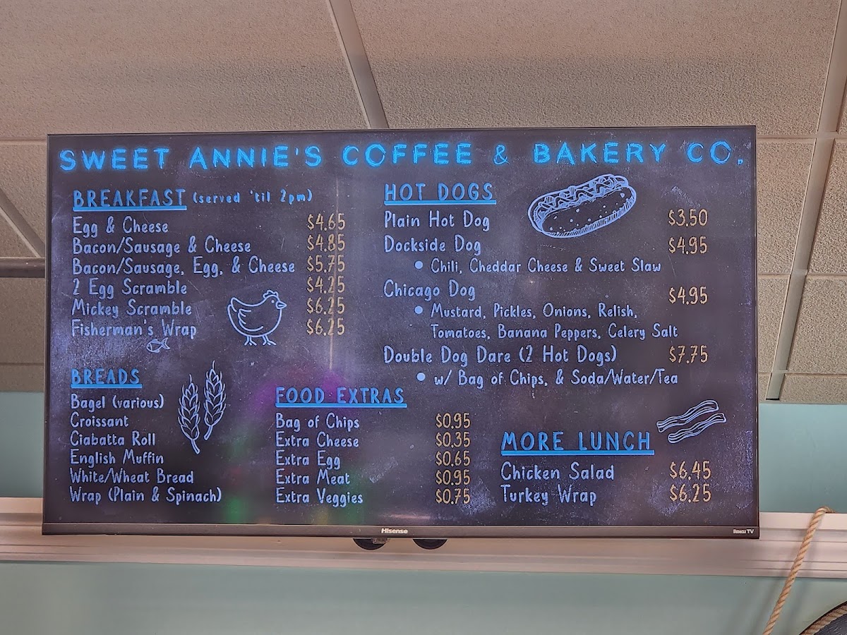 Sweet Annie's Coffee and Bakery Co. menu board