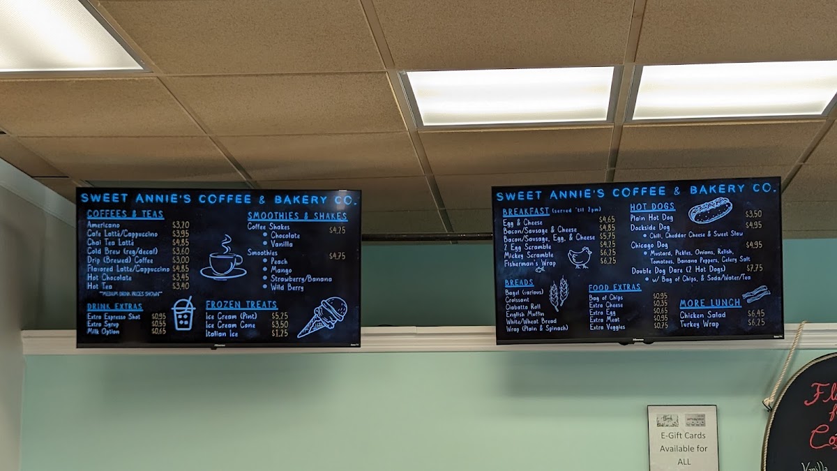 Sweet Annie's Coffee and Bakery Co. menu board