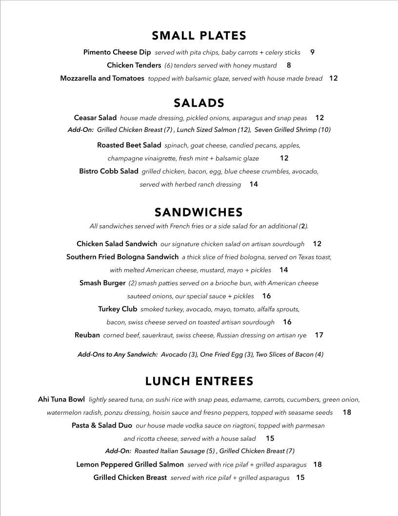 Casper's Bistro menu board