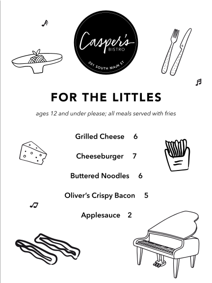 Casper's Bistro menu board