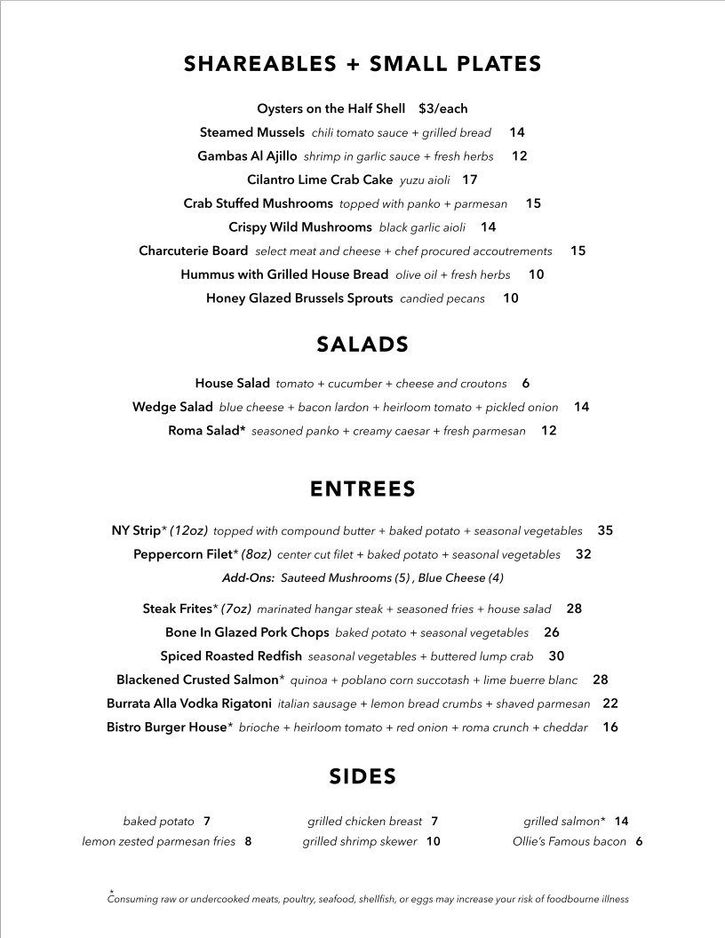Casper's Bistro menu board