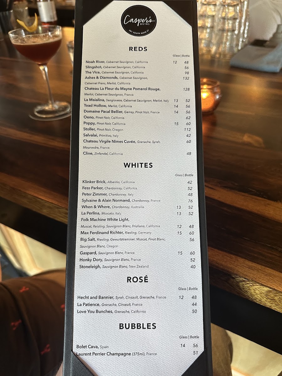 Casper's Bistro menu board