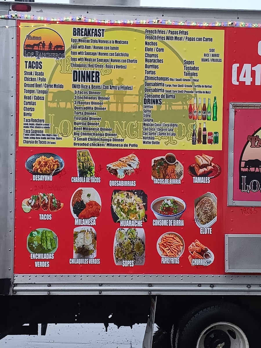 Los Rancheros LLC menu board