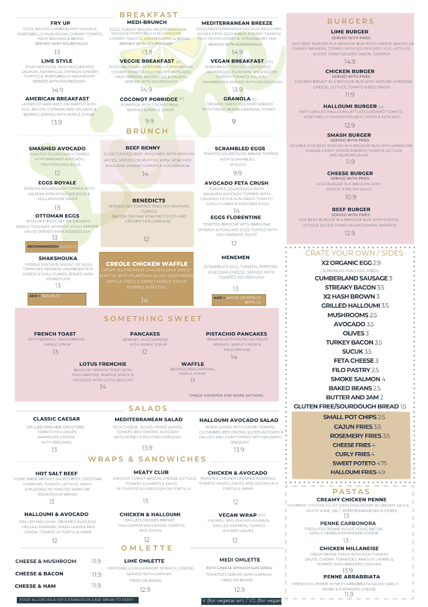 Lime bistro cafe menu board
