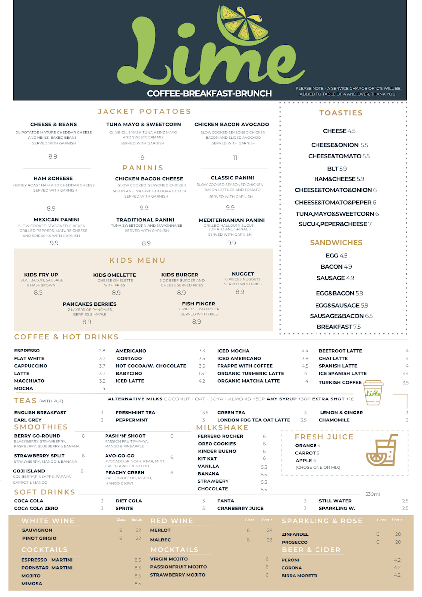 Lime bistro cafe menu board