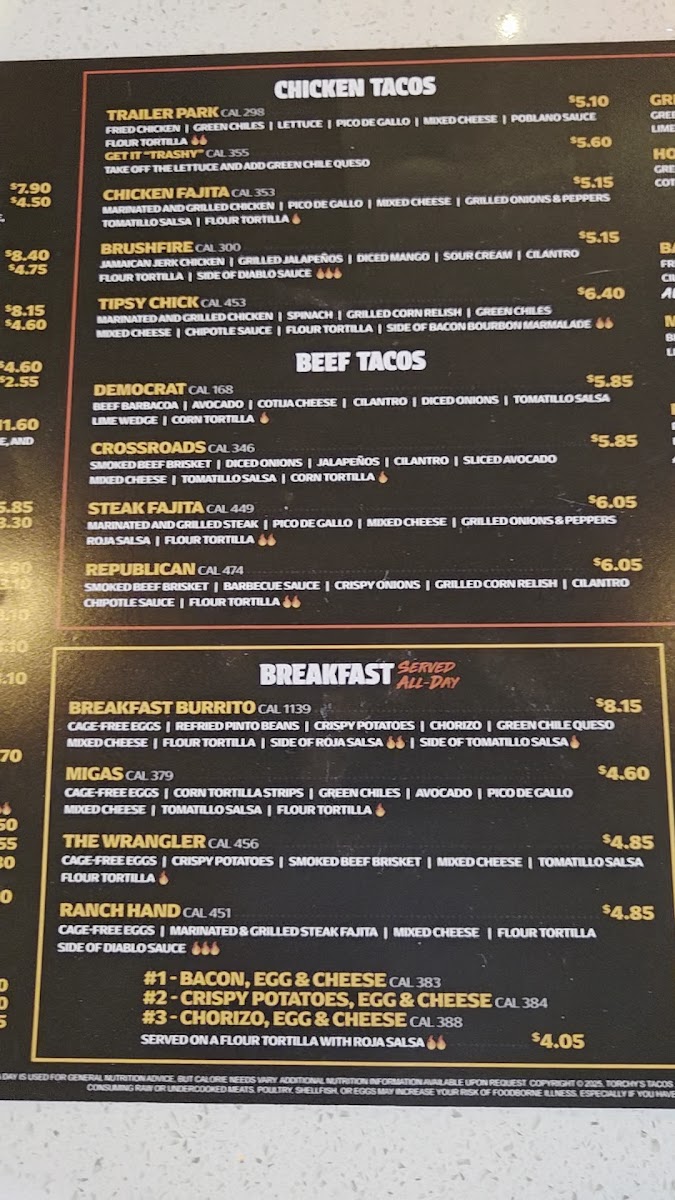 Torchy's Tacos menu board