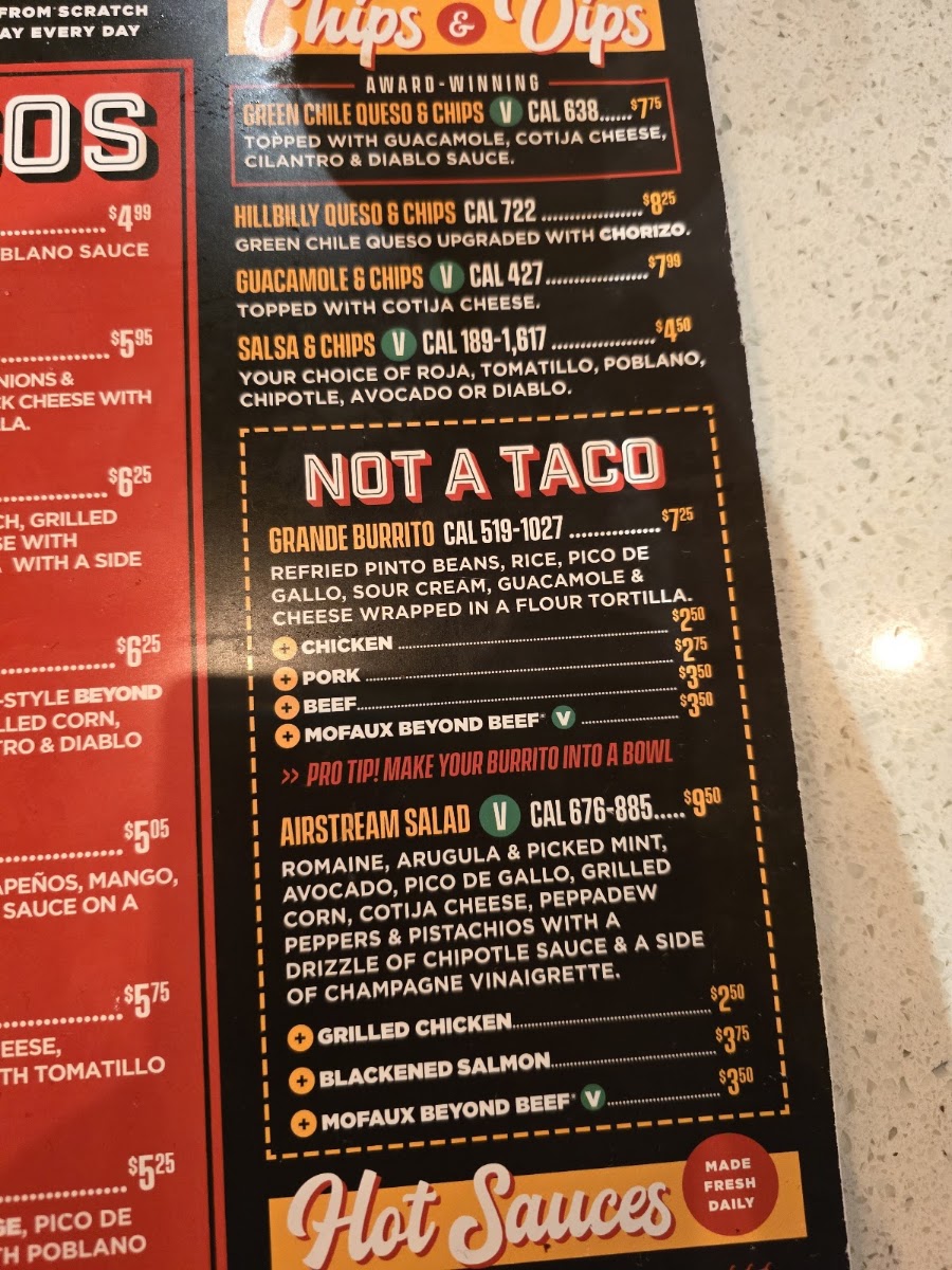 Torchy's Tacos menu board