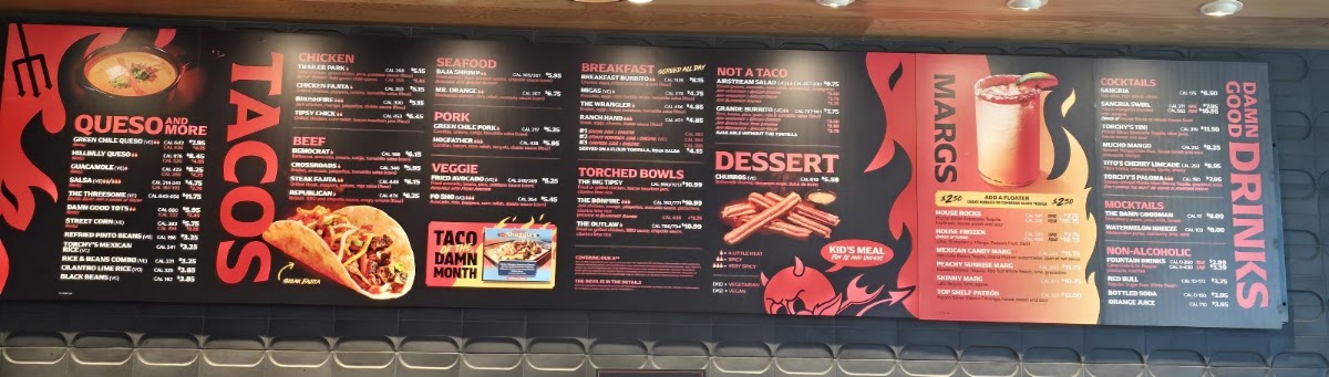 Torchy's Tacos menu board