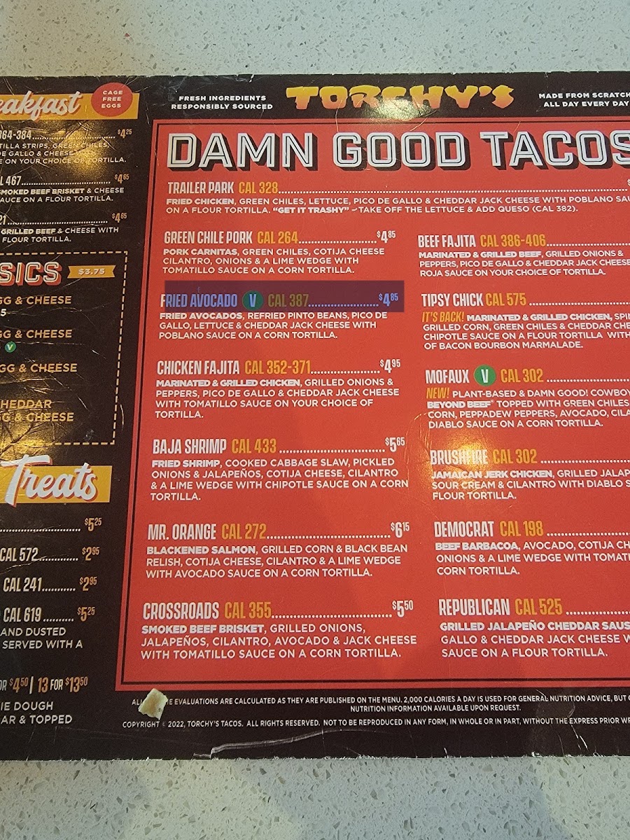 Torchy's Tacos menu board