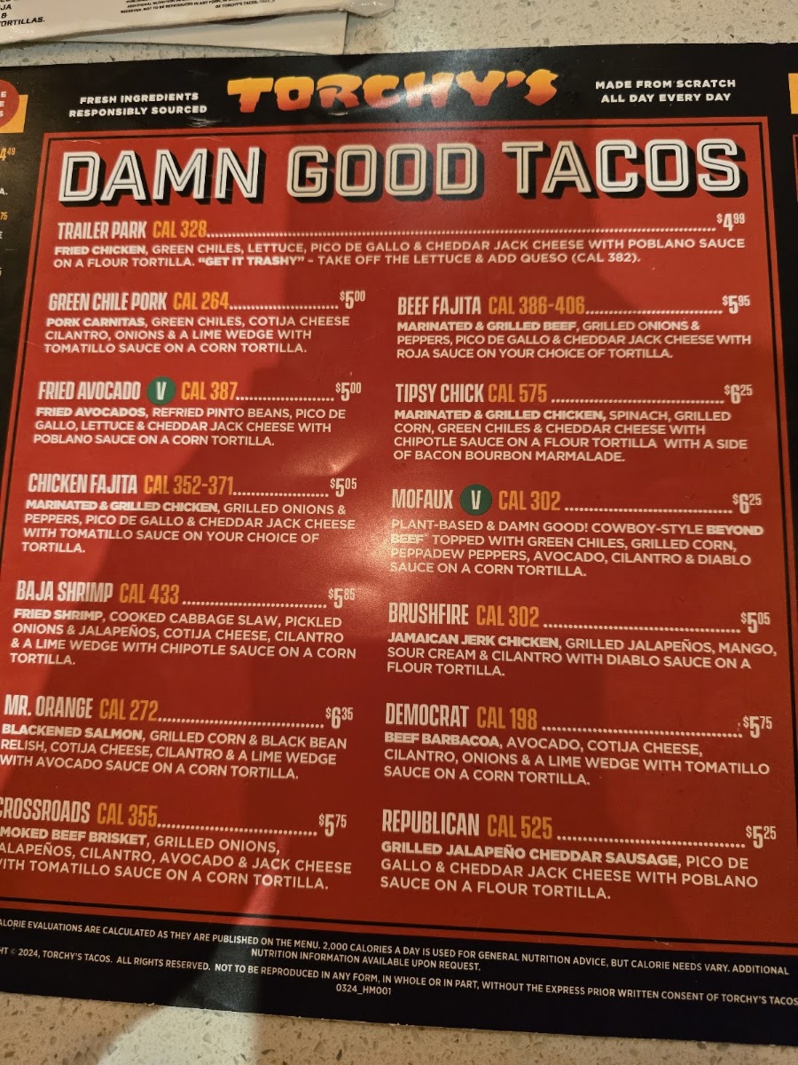 Torchy's Tacos menu board