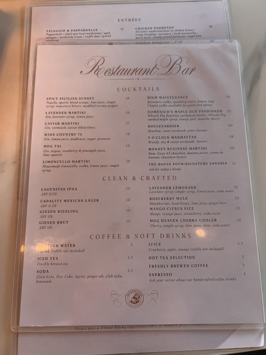 Domenico's - Italian Chophouse @ Truffle Pig Winery menu board