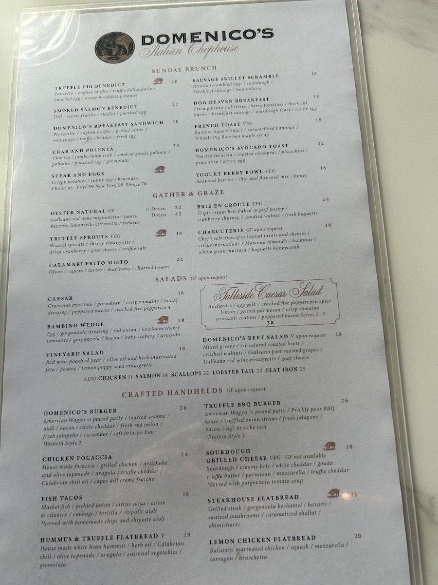 Domenico's - Italian Chophouse @ Truffle Pig Winery menu board