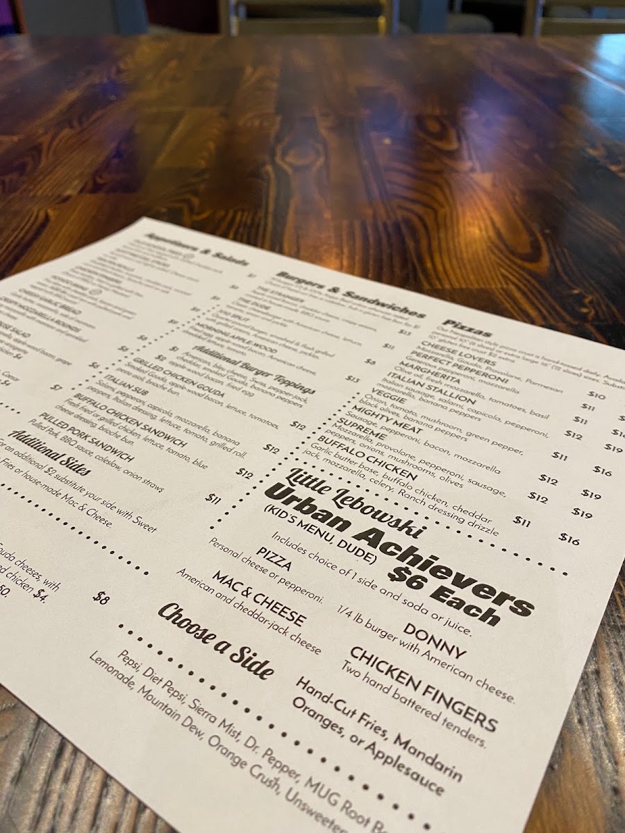 Ten Pin Pizza & More menu board