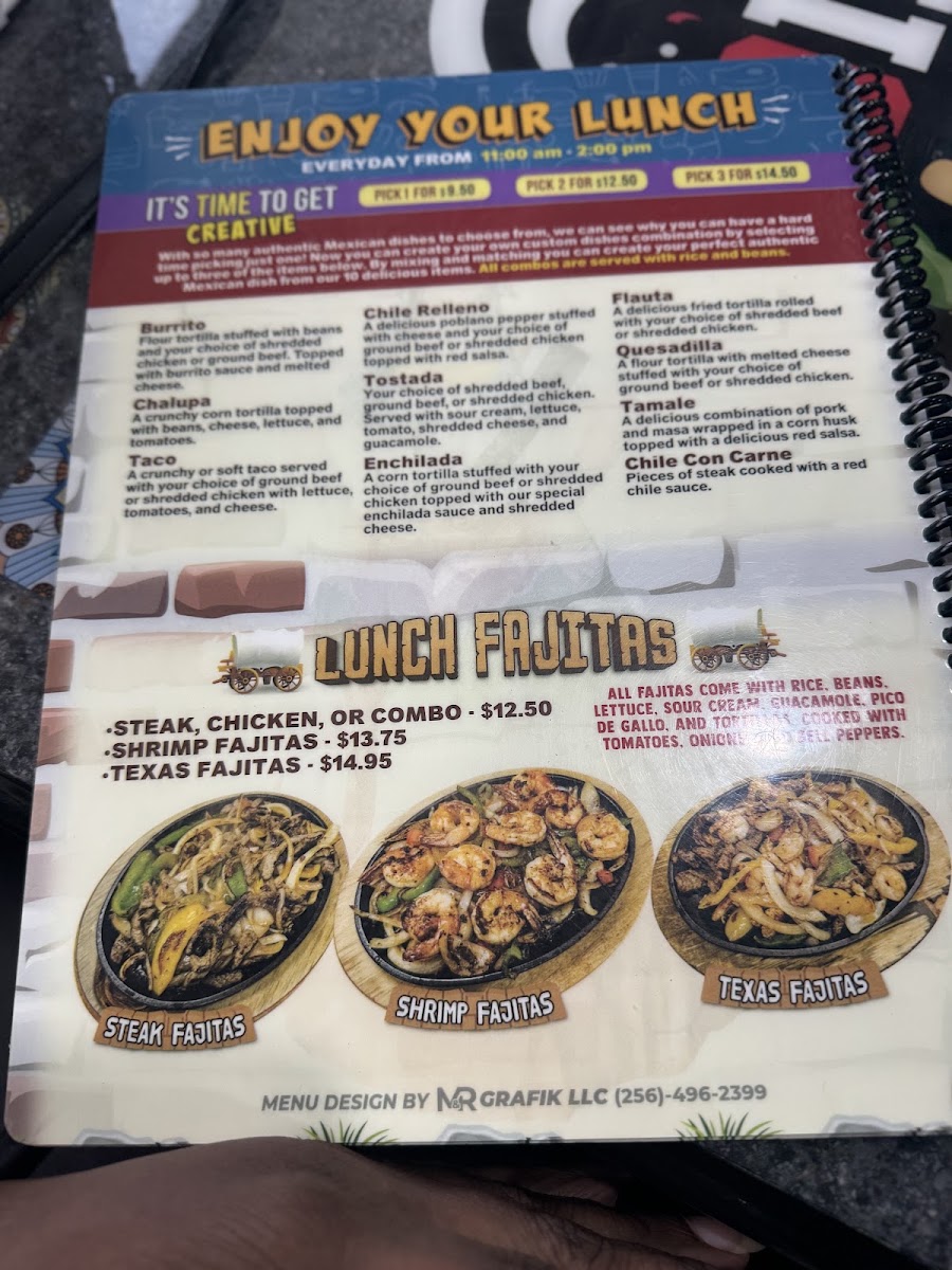 Casa Maria's mexican Bar and Grill menu board