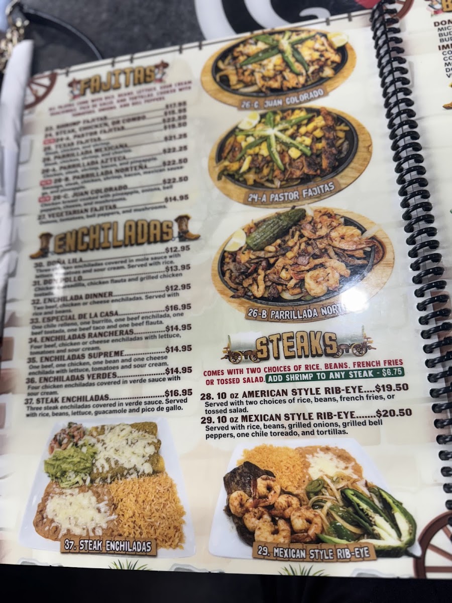 Casa Maria's mexican Bar and Grill menu board
