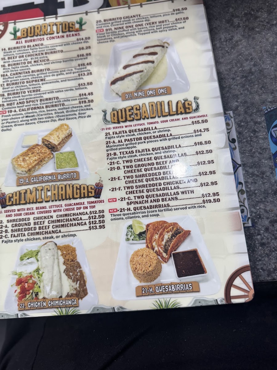 Casa Maria's mexican Bar and Grill menu board