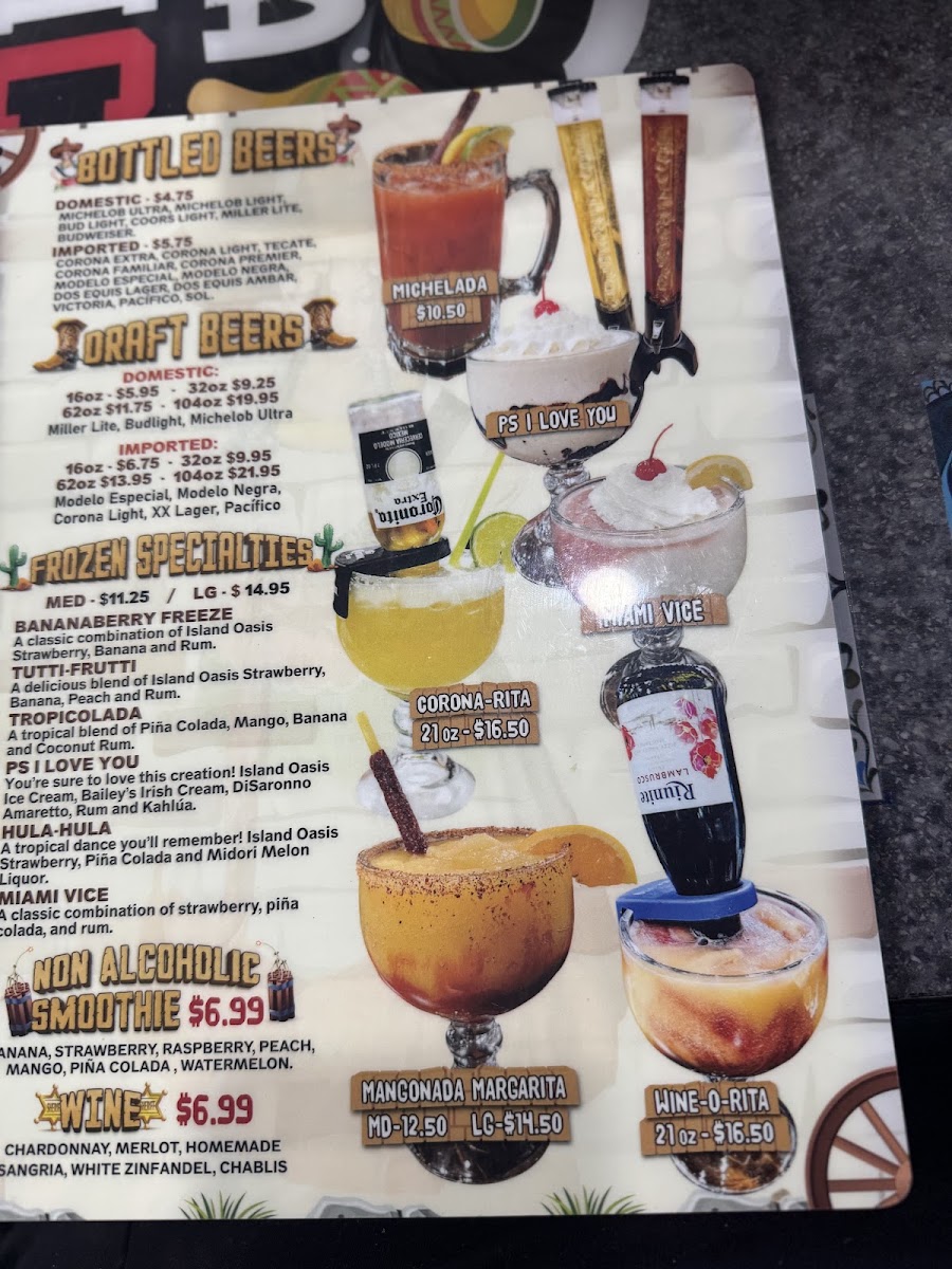 Casa Maria's mexican Bar and Grill menu board
