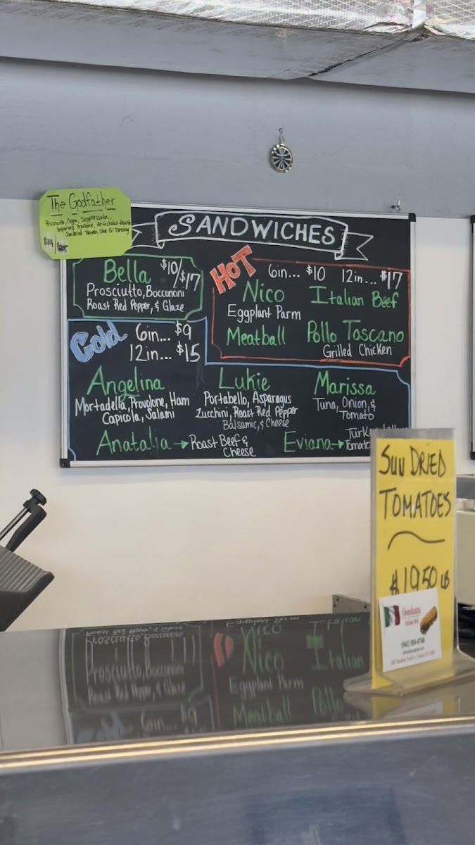 Abondanza Italian Deli menu board