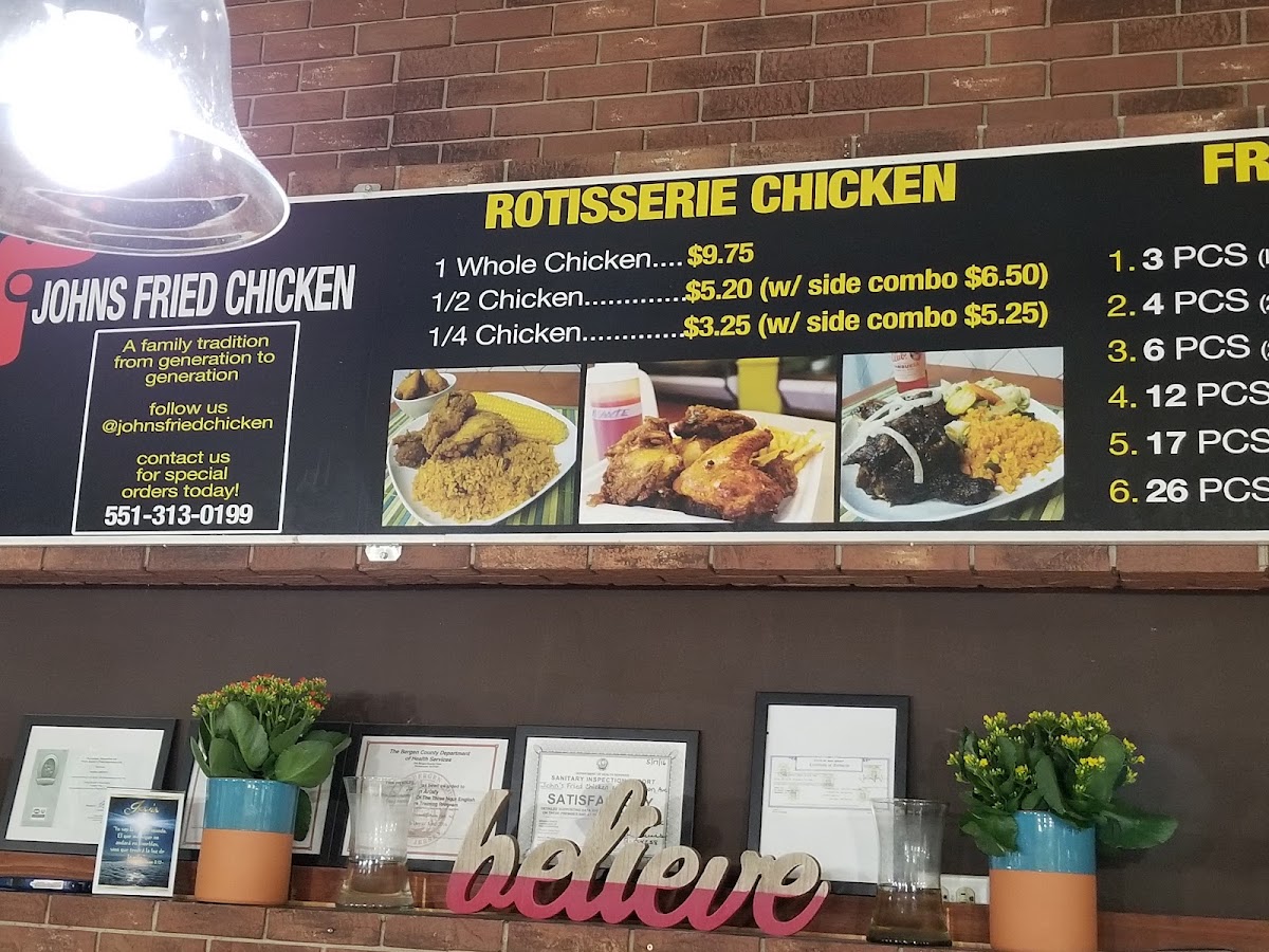 John's Fried Chicken menu board
