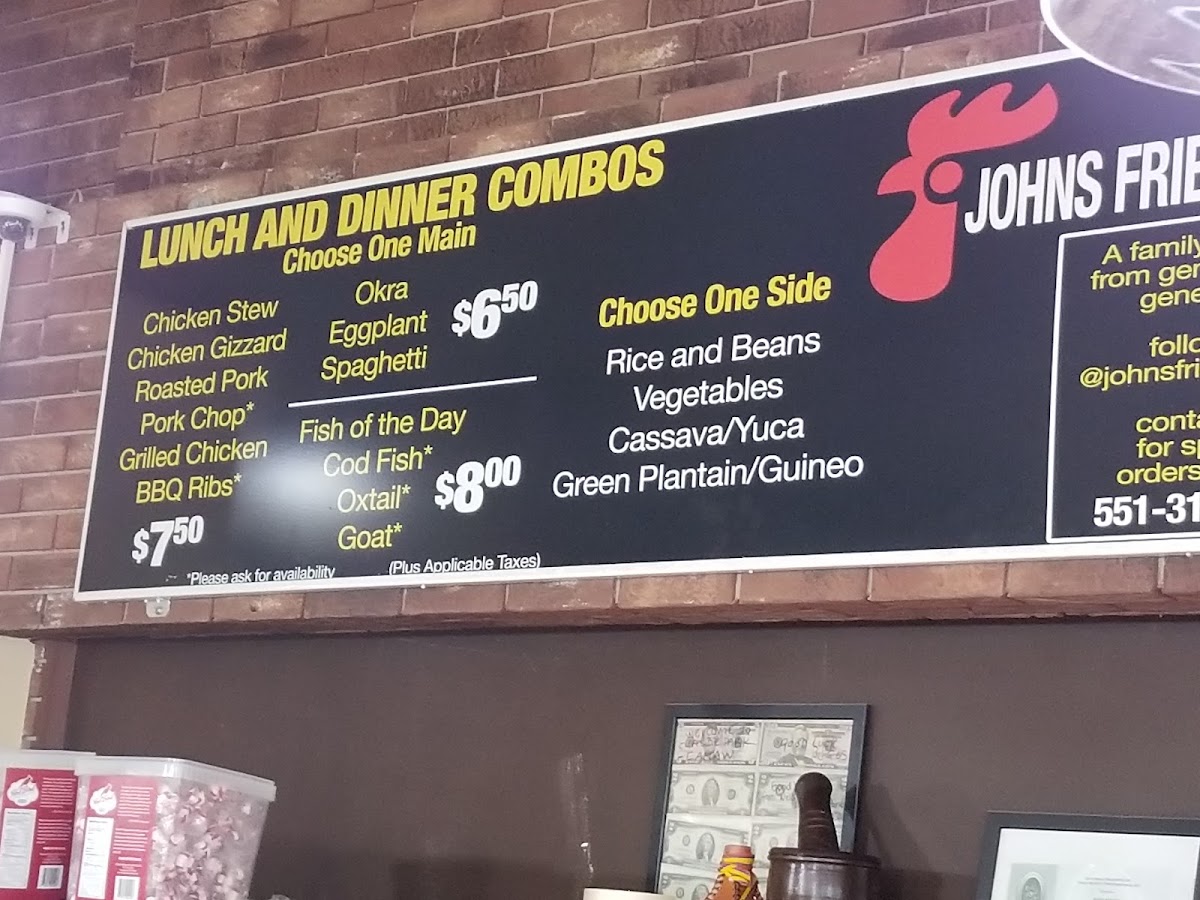 John's Fried Chicken menu board