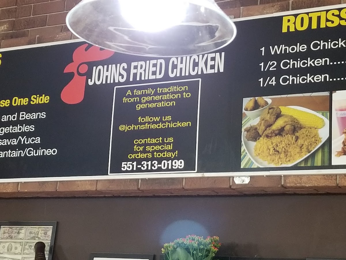 John's Fried Chicken menu board