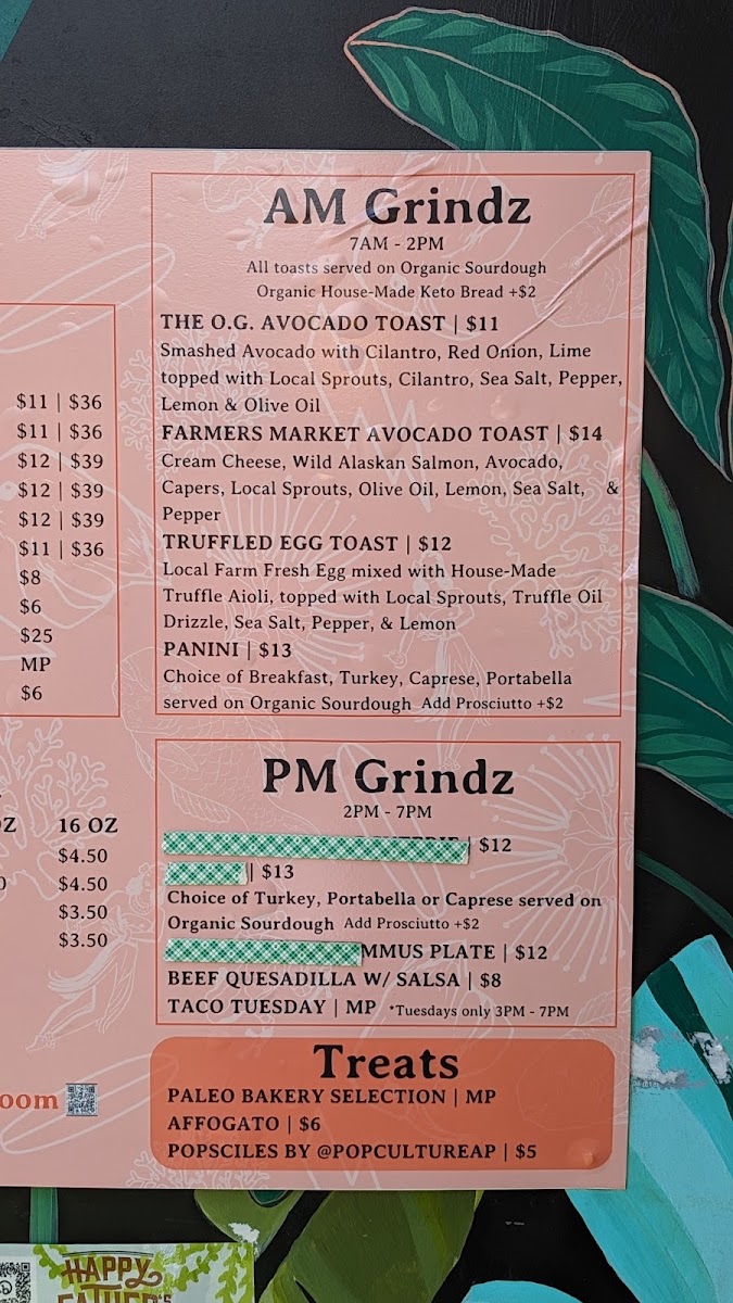 The Garden at Boardroom menu board