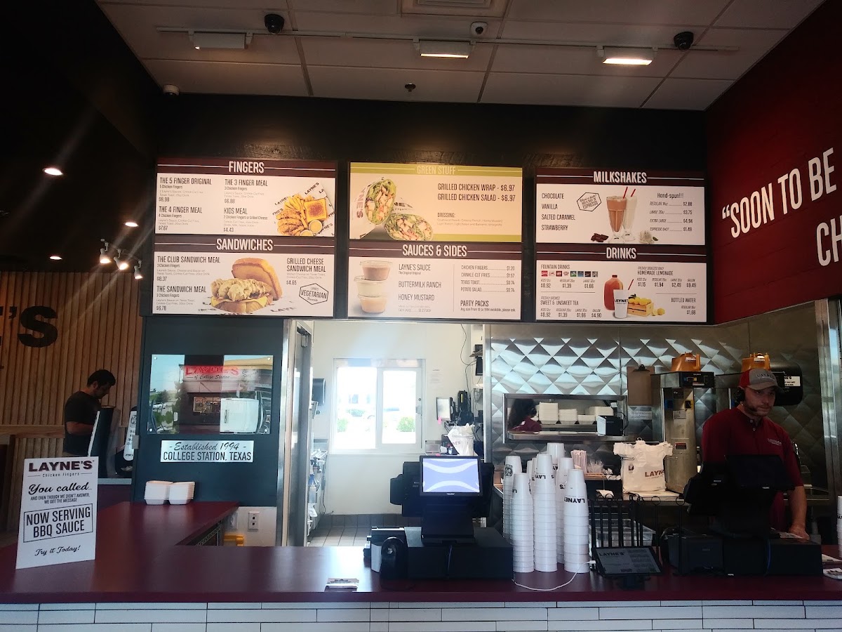 Layne's Chicken Fingers- Lewisville menu board