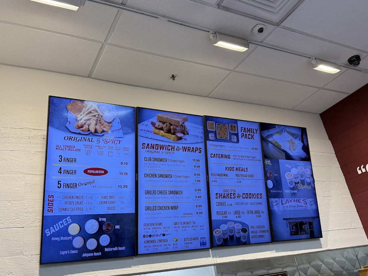 Layne's Chicken Fingers- Lewisville menu board