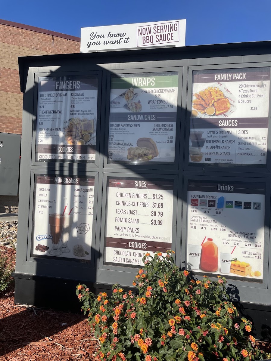 Layne's Chicken Fingers- Lewisville menu board