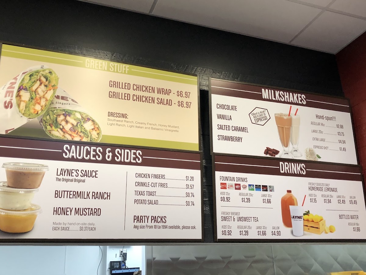 Layne's Chicken Fingers- Lewisville menu board