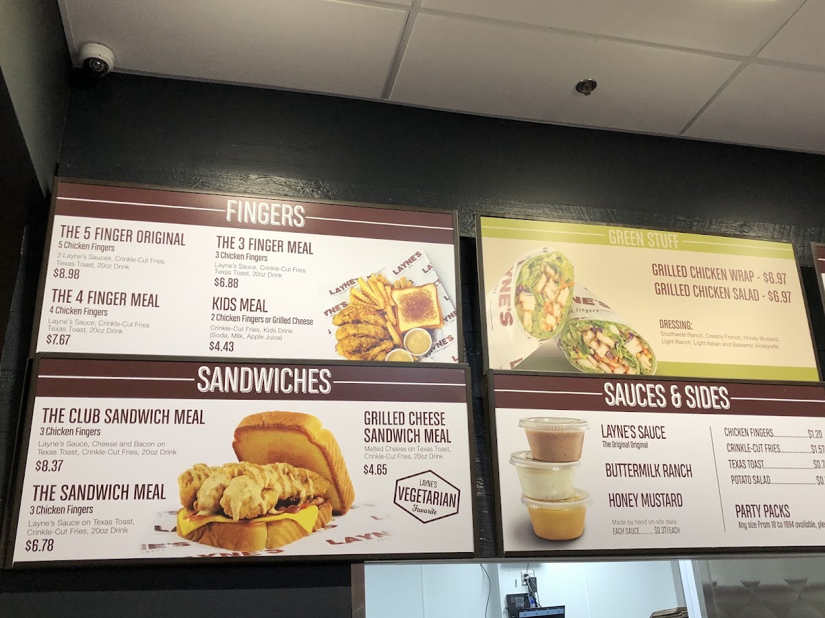 Layne's Chicken Fingers- Lewisville menu board