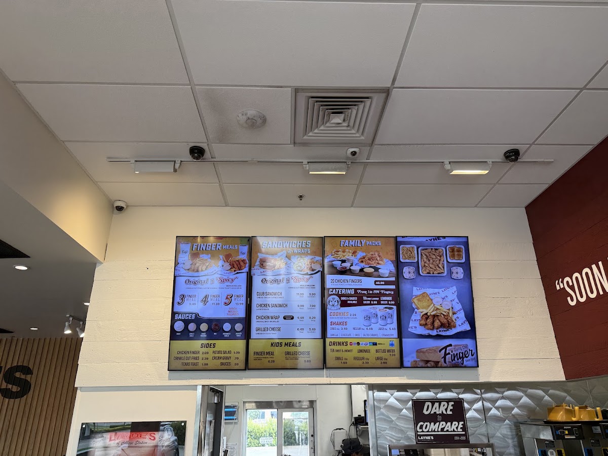 Layne's Chicken Fingers- Lewisville menu board