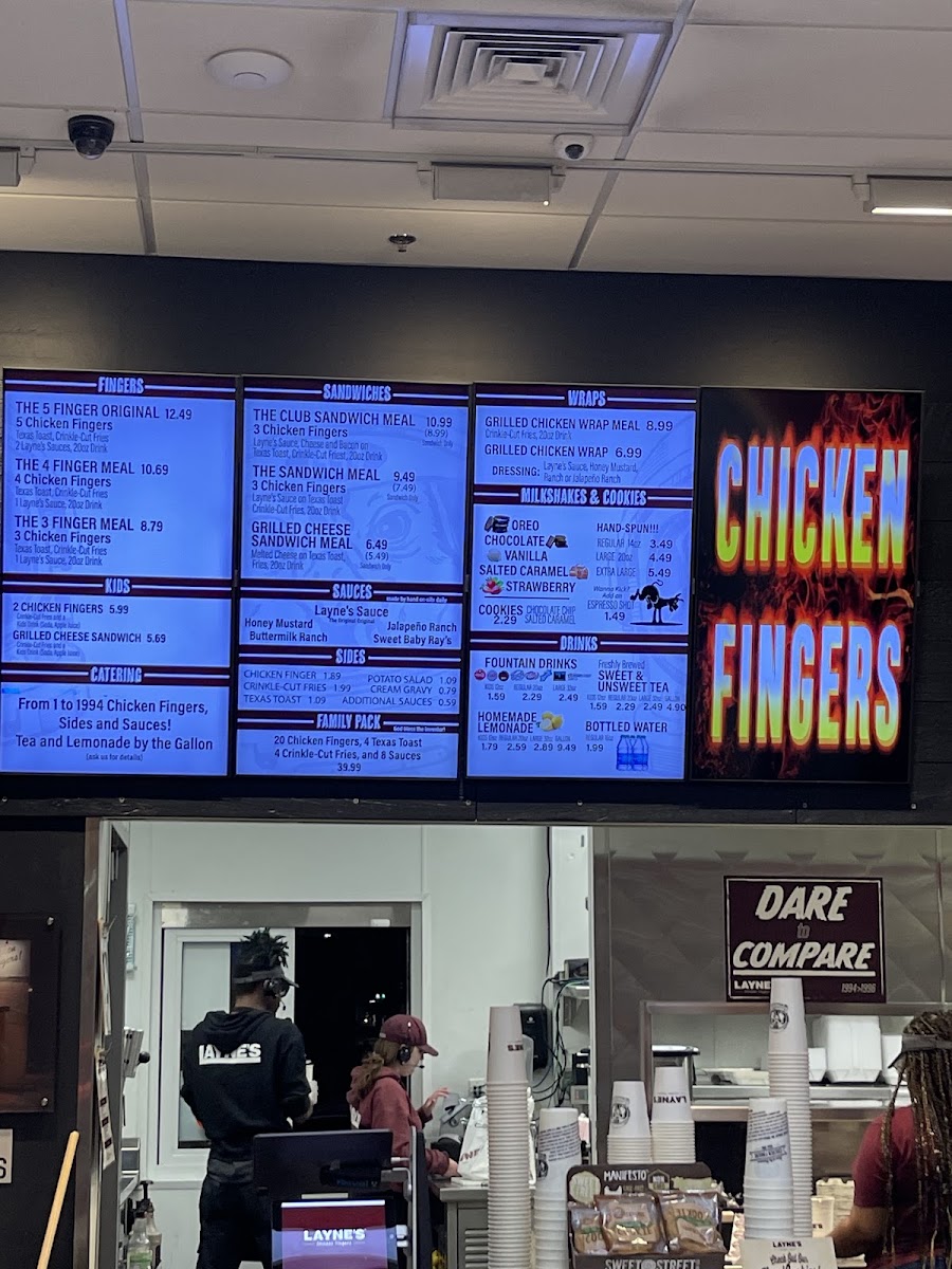 Layne's Chicken Fingers- Lewisville menu board