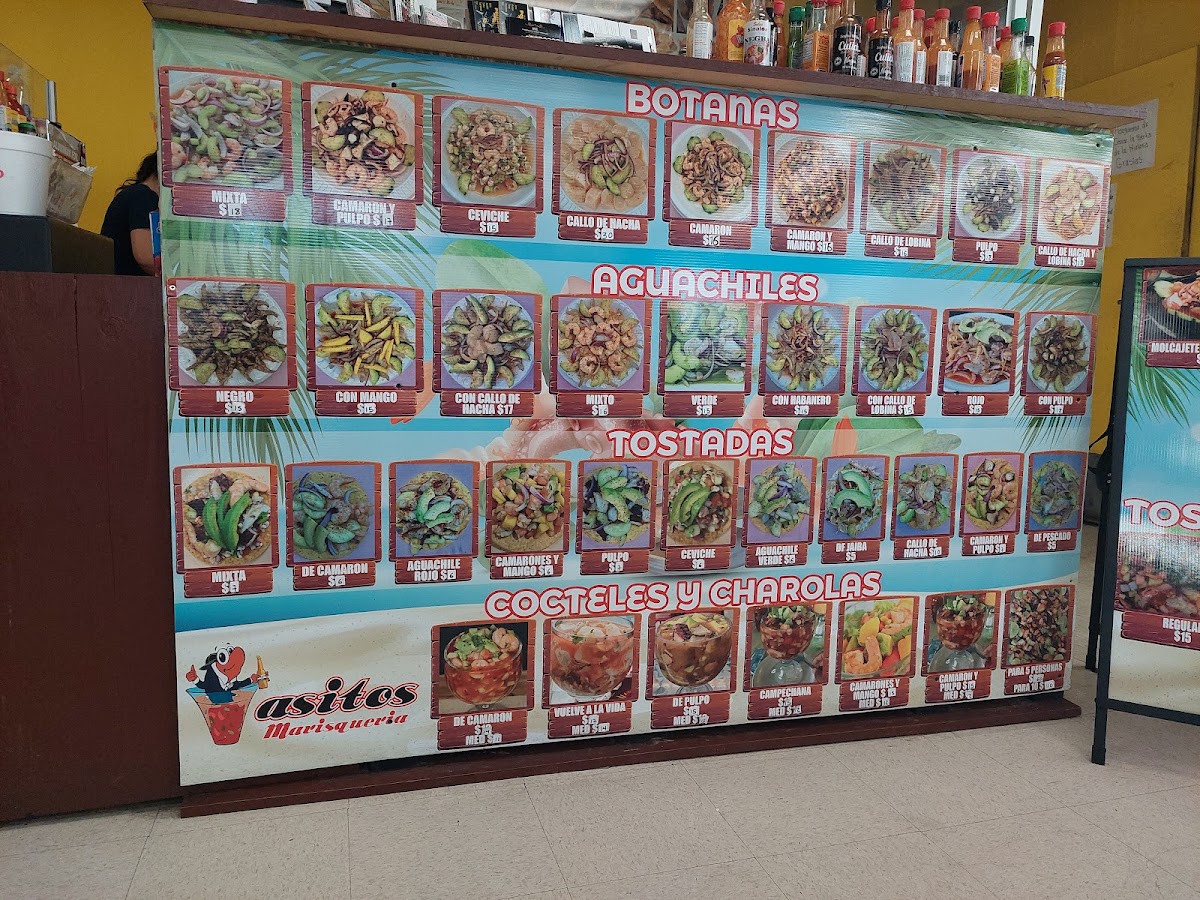 Marisquería Vasitos menu board